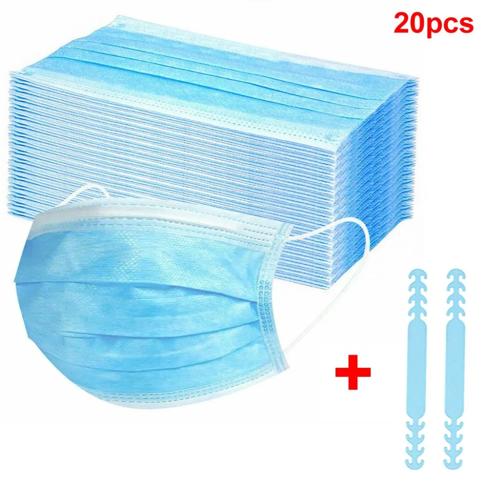 200pcs Disposable 3-Ply Masks Anti-Dust Adult Face Mask With Elastic Earloop Ear Grips Extension Strap Hook Fixer #4K19 (13)