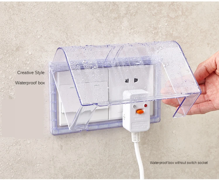 Selbstklebende wasserdichte Box, doppelt, 86 mm, universelle transparente Schaltsteckdose, Staubschutz, Badezimmer, Küche, Steckdose, spritzwassergeschützte Box – Detail 2