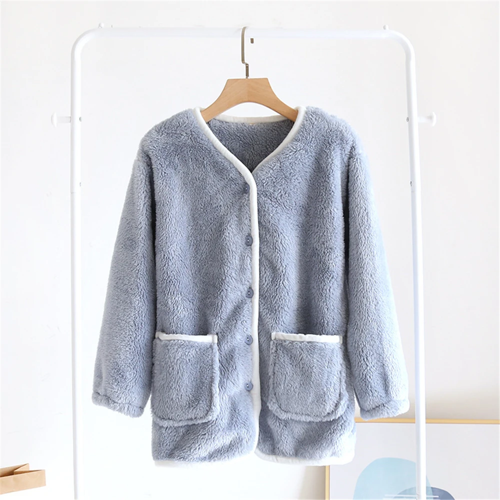 

Женская осенне-зимняя пижама из кораллового флиса с длинными рукавами Домашняя одежда утепленная теплая Домашняя одежда с карманами