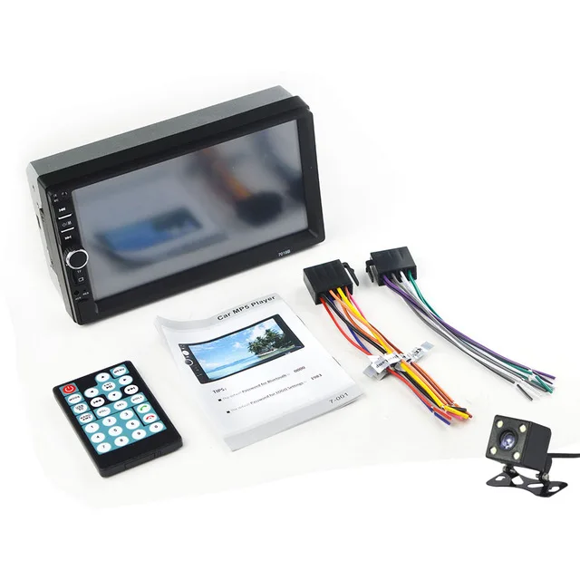 with camera Car Family 2 Din Car Radio 7" HD Touch Screen Player MP5 SD/FM/MP4/USB/AUX/Bluetooth Car Audio Rear View Camera Remote Control - Color: with camera