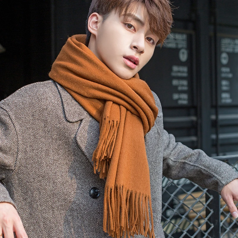 

100% Wool Neck Scarf for Men Solid Shawls and Wraps Warm Pashmina Fashion Winter Cashmere Scarves Male Echarpe Bufandas Hombre