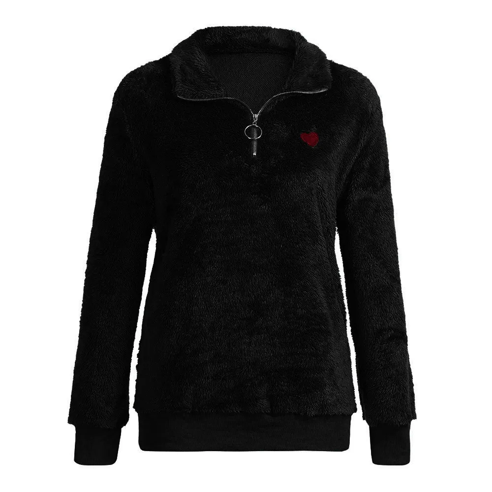Jaycosin Fashion Women Simple O-Neck Warm Zip Neckline Sweatshirt Stylish Long Sleeve Comfortable Soft Casual Blouse 927#3