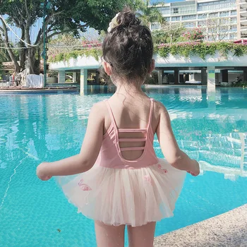 

Girls Swan Swimwear Dancing Tutu for Baby Toddler Flamingo Embroidery Swimsuit Ruched Baby Girl One Piece Outfit Summer Clothes