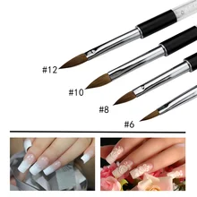 High Quality Kolinsky Sable Acrylic Nail Brush Size 6 8 10 12 Crystal Rhinestone Handle Salon Manicure Tools For Nail Art