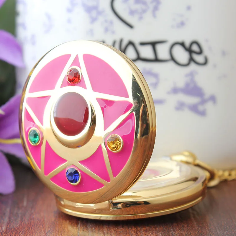 Reloj de bolsillo colorido de Sailor Moon para niños, colgante Vintage, regalo para mujer, Fob, relojes de bolsillo, cadena, collar, venta al por mayor
