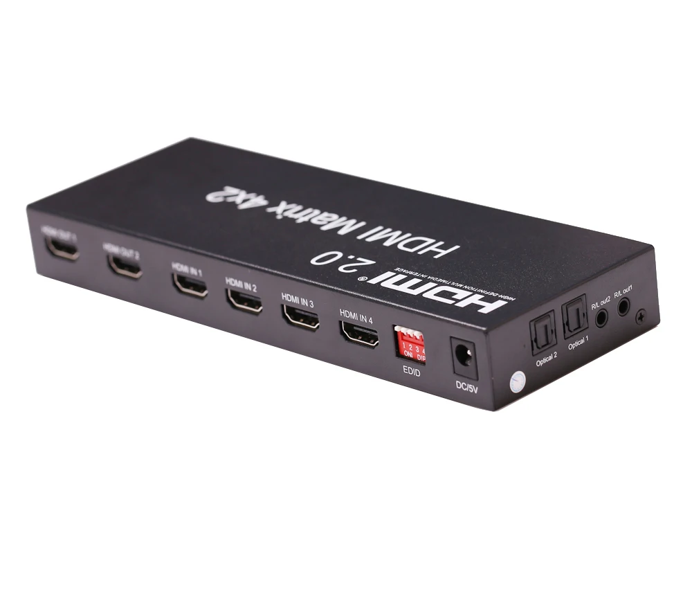 HDMI 2.0 Matrix Switcher 4x2 4K 60Hz HDMI EDID Switch Splitter Converter EDID Dual Audio out Optica