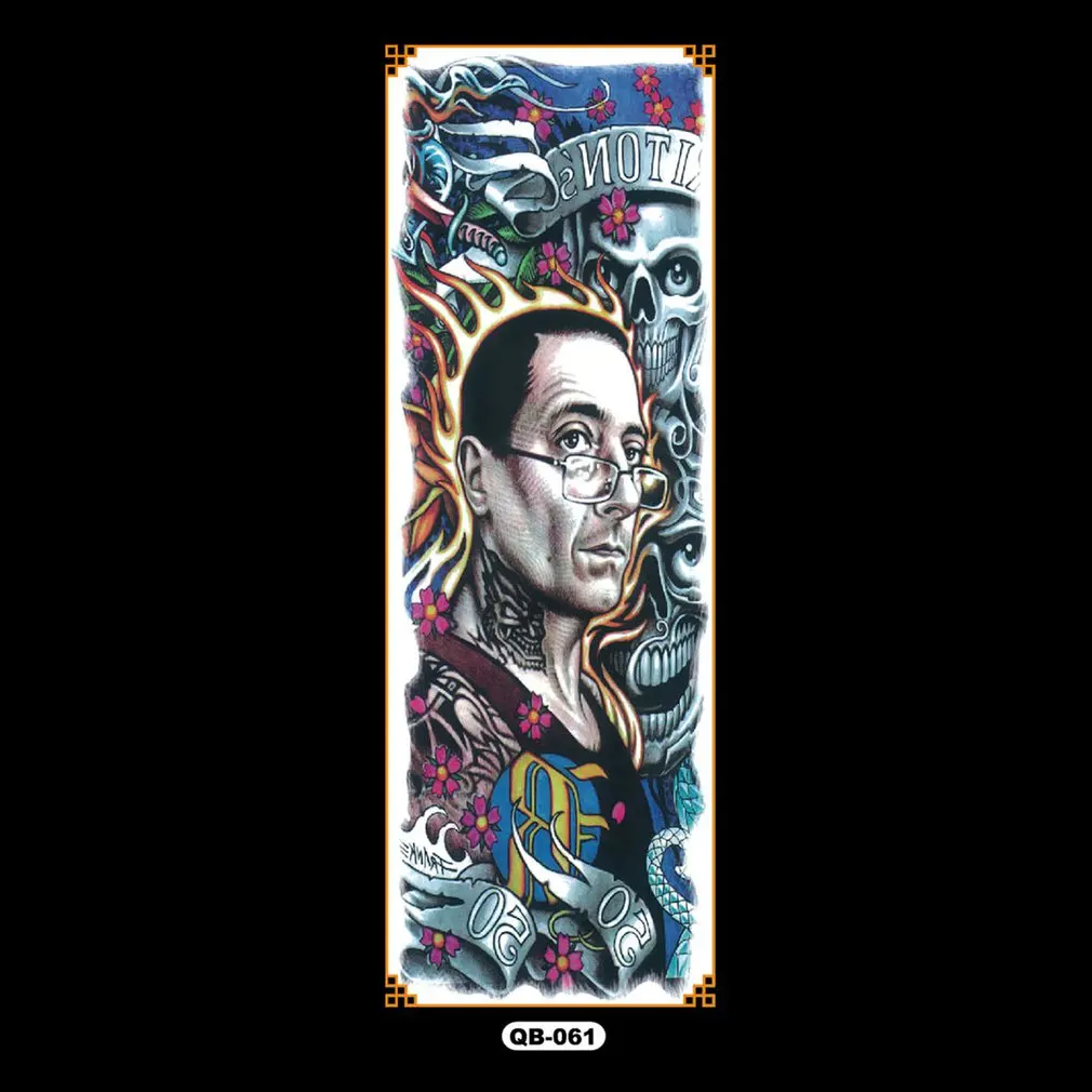 picture show QB Full Arm Flower Tattoo Sticker Waterproof Temporary Tattoo Sleeve Men Women Body Paint Water Transfer Fake Tatoo Sleeve - Цвет: picture show