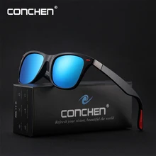 CONCHEN Новое поступление поляризованные солнцезащитные очки для мужчин Классический дизайн пластиковая оправа Серебристые зеркальные линзы Gafas de sol