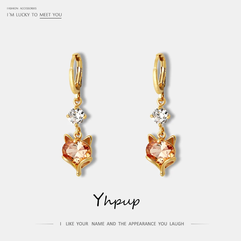 

Yhpup Fashion Brand Fox Animal Color Cubic Zirconia Dangle Earrings Bling Luxury Copper Gold Earrings Brincos for Girl Jewelry