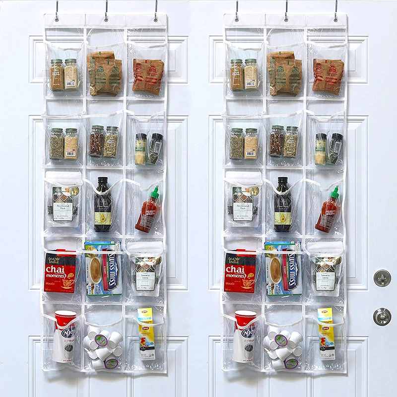 

132x46 cm Kitchen Organizer And Storage With 15 Pockets And 3 Hooks Crystal Clear Over The Door Hanging Pantry Organizer\Rack