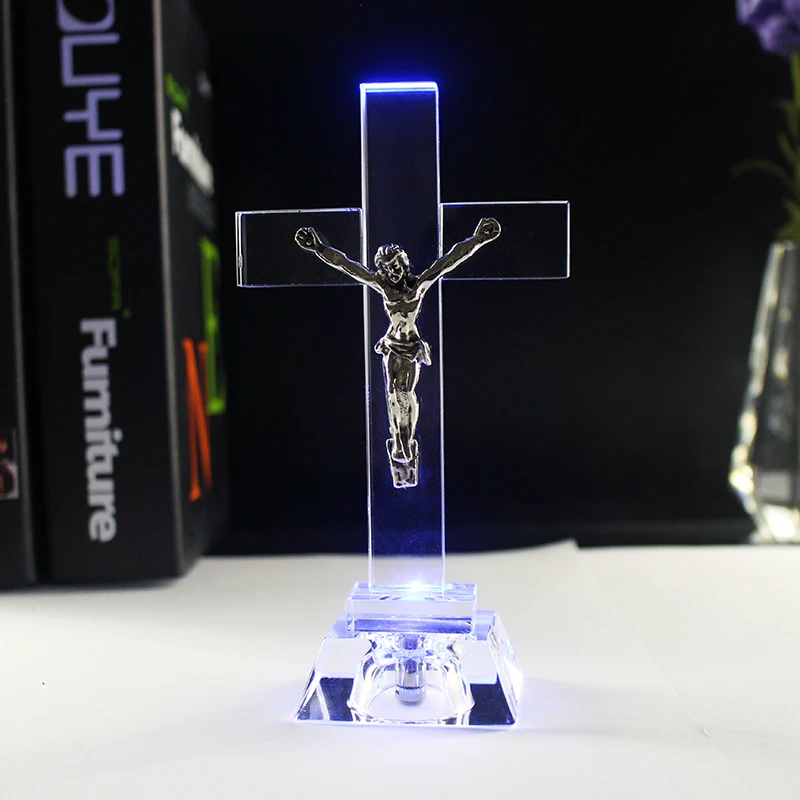 christian presentes nightlight cristal jesus cruz estátua estilo religioso cruz de cristal decoração da igreja decoração de casa artesanato ornamento