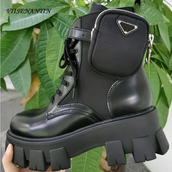 comprar Gótico Preto Pista Botas De Bolso Metal Fivela Decoração Grossa única Plataforma Cruz Cinta Marca Projetada Tornozelo Botas De Motocicleta Feminina
