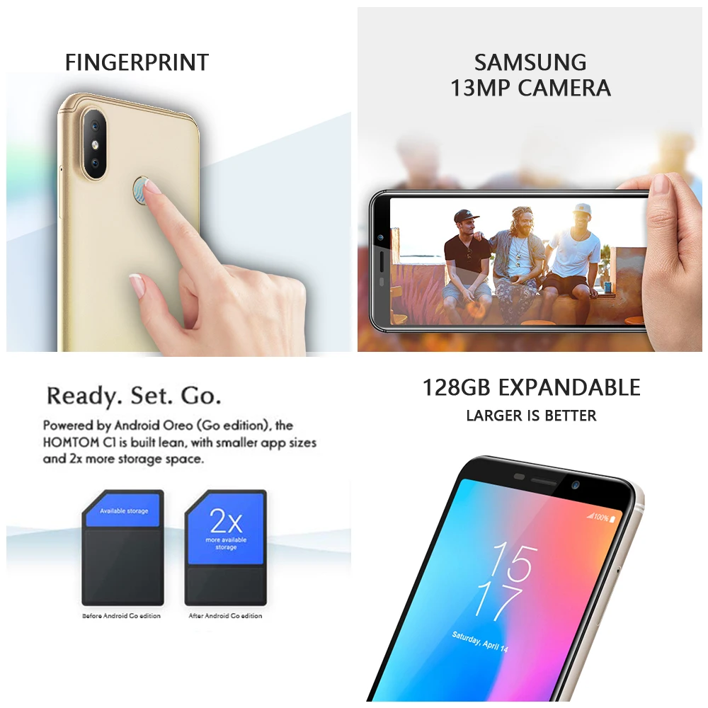  Original version HOMTOM C2 Android 8.1 2+16GB Mobile Phone Face ID MTK6739 Quad Core 13MP Dual Came