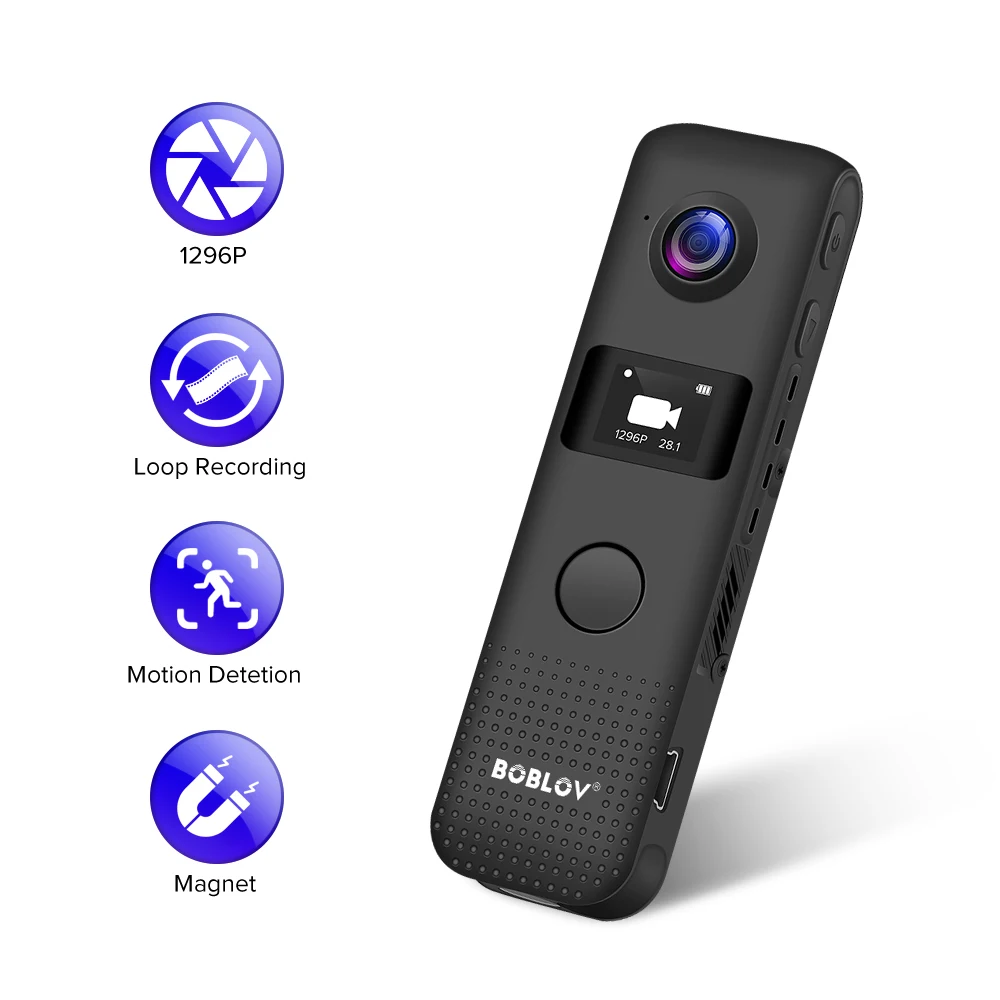 

BOBLOV 1296P Professional Body Worn Camera Novatek 96658 Mini Camera With Screen 32GB WIFI connection Camera For IOS