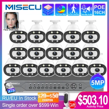 

MISECU Ai Smart 5MP System 16CH POE CCTV Security NVR Kit Human/Face Detect Two Way Audio Outdoor IP Camera Surveillance System