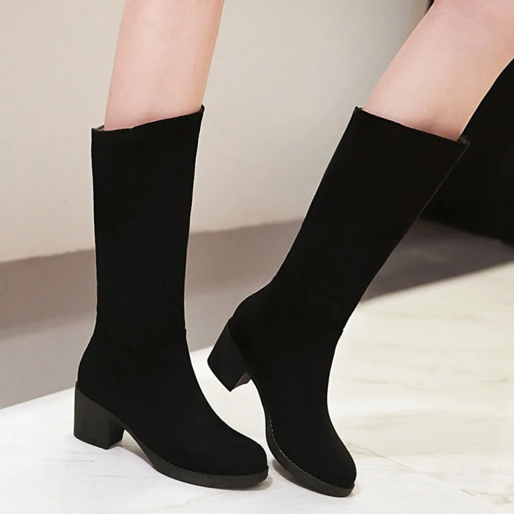 Г. Весенне-зимние новые женские теплые зимние ботинки на толстом высоком каблуке Студенческая обувь больших размеров, ботинки-носки новые женские# O21