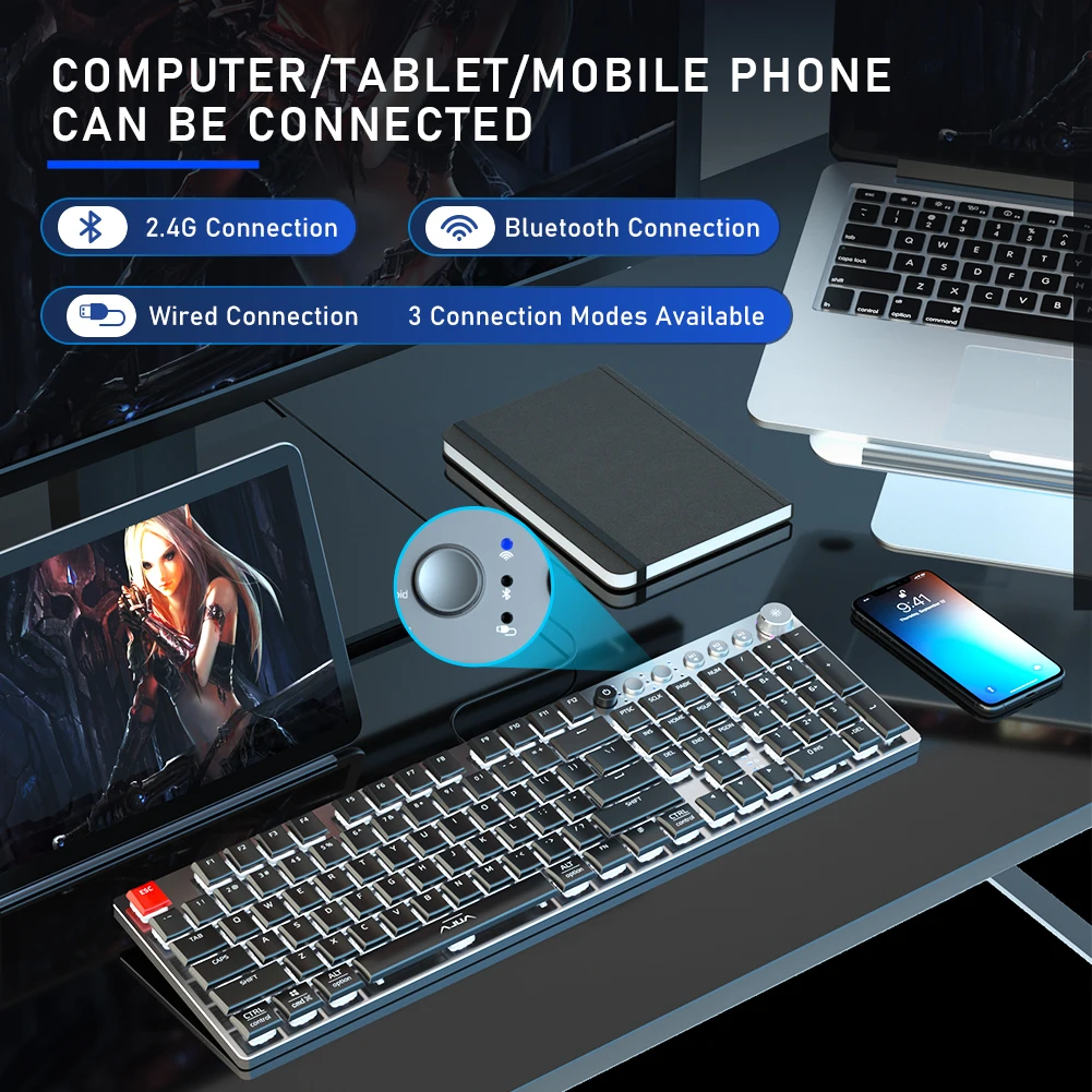 types of computer keyboard Original New Wireless Mechanical keyboard Support Bluetooth /Type-c Thin 104 Keys  for Android Windows 10 Desktop Laptop PC wifi keyboard for pc