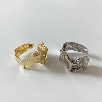 

High quality irregular texture contour French style 100% 925 sterling silver open ring adjustable natural designer fine jewelry