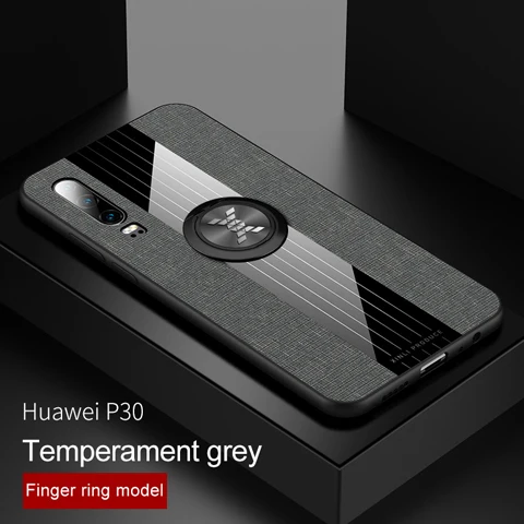 Серый Роскошный чехол для телефона huawei P30 Pro P20 Lite, магнитный чехол-подставка для автомобиля, тканевая задняя крышка, противоударный бампер, корпус, Fundas - Цвет: Серый