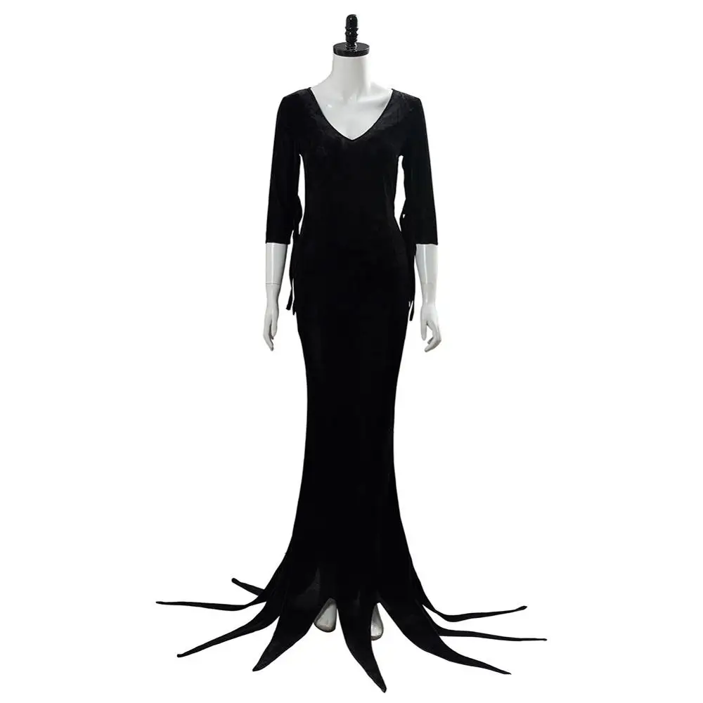 Высокое качество, The Addams family Morticia Addams, карнавальный костюм на Хэллоуин, черное платье для взрослых женщин - Цвет: Women Size