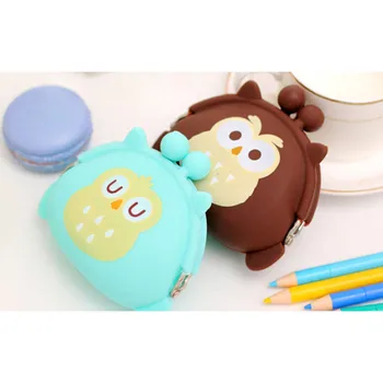 

Cute Girls Coin Purse Owl Bag Silicone Mini Wallet Change Purse Keyring Pouch Children Gifts