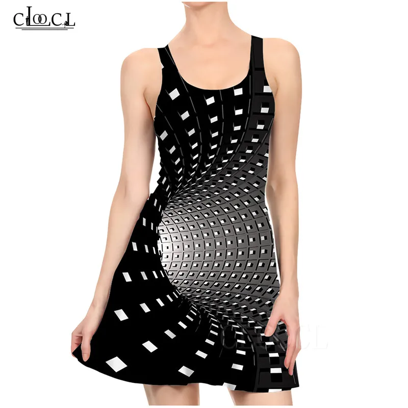 2019 3D Print Visual Vertigo Sexy Black Dresses Women Casual Tight Pleated Dresses Ladies Summer Slim One-piece Dress robe femme (3)