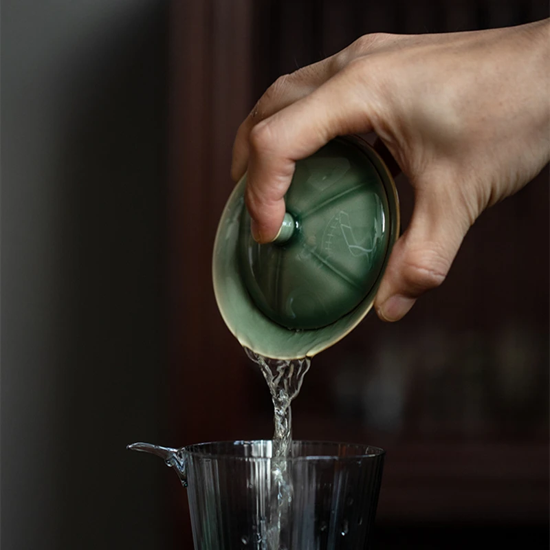 Mini 90ml Celadon Porcelain Gaiwan For Tea Solid Green Tureen With Lid Teaware Travel Kung Fu Tea Set Small Cup Bowls Chawan