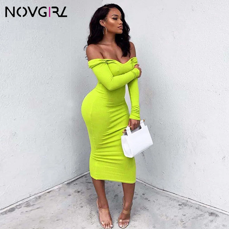 Novgirl/осенне-зимнее вязаное базовое платье для женщин 2019 длинный рукав хлопок в