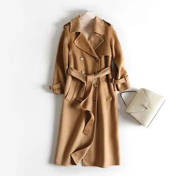 

Autumn Winter Coat Female Elegant Woolen Jacket Women Korean Cashmere Wool Coat Vintage Blend Coats Belt Mantea Femme Hiver 2020
