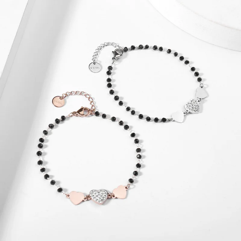 Pulsera de acero inoxidable para mujer, cuentas de cristal a la moda, pendiente pulsera joyería de titanio
