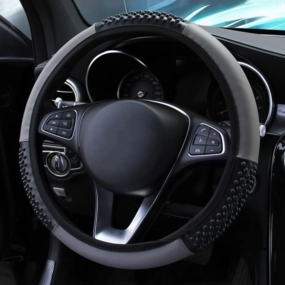 Серый FORAUTO чехол рулевого колеса автомобиля против скольжения из искусственной кожи рулевые Чехлы диаметр 37-38 см авто аксессуары для автомобиля-Стайлинг Универсальный - Название цвета: Серый