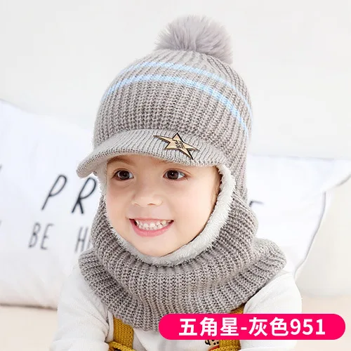 Новая модная бархатная теплая шапка для младенца, шарф с капюшоном, вязаная крючком Детская шапка для мальчиков и девочек, детская шапка, осенне-зимняя детская шапка - Цвет: grey