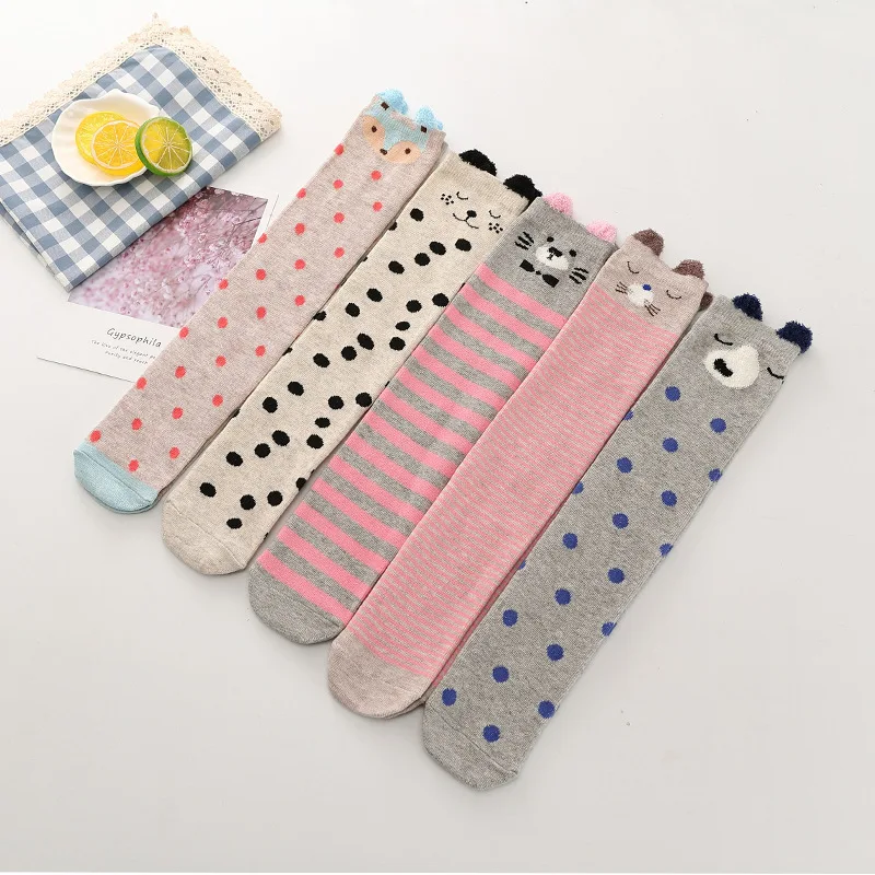 Girls Knee High Long Cotton Kawaii Cartoon Socks Kids Lovely Cat Dog Bear Rabbit Panda for Little School Children Baby 3-8 years