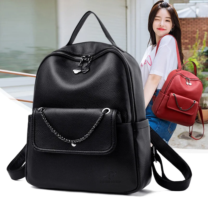 

Baggage Girls Summer 2019 New Shoulder Bag Korean Edition Simple Middle-style Young Litchi-print PU Leather Backpack Girls Bag