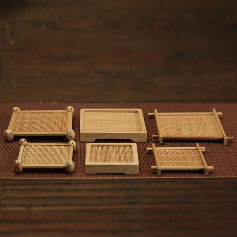 Японский стиль ручные изоляционные подставки бамбуковый шелк карбонизации Coaster квадратный чайный церемониальный коврик чаша для чая коврик