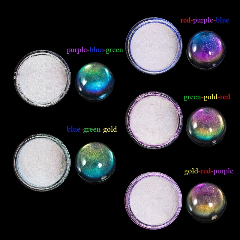 5 Types Magic Resin Chameleons Pigment Mirror Rainbow Pearl Powder Colorant For UV Epoxy Resin DIY Nail Art With Sponge Stick