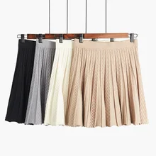 Женская трикотажная Мини-юбка, осенняя зимняя винтажная модная женская плиссированная юбка с оборками, Женская юбка