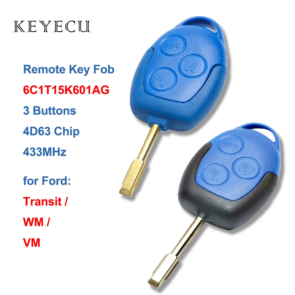 3 Button 433MHz 4D63 Chip Remote Key Fob for Ford Transit WM VM 2006-2014 &FO21