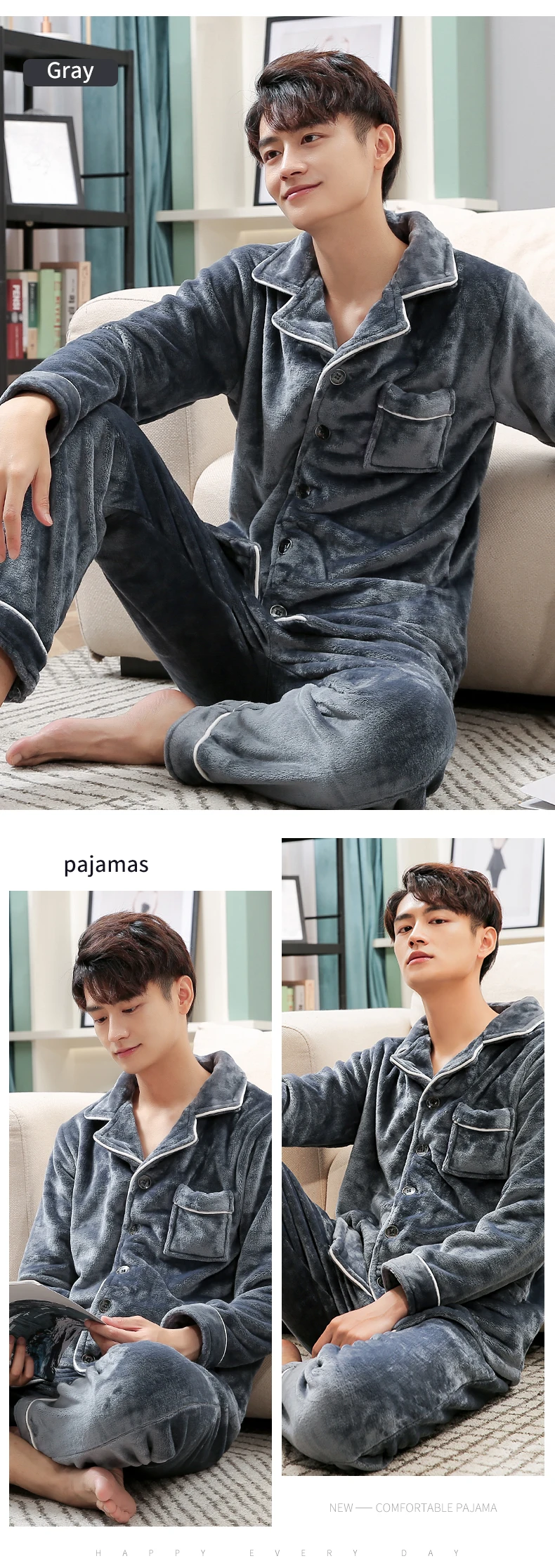 mens pajama shorts set Winter Coral Fleece Pajamas for Men Dormir Lounge Sleepwear Man's Bedroom Home Clothes Pijamas Thicken Bedgown Warm Pyjamas PJs mens pjs