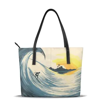 

OLN Tropical Island Wave And Surfer At Sunset Seascape Women Travel Storage Handbag Fashion Shoulder Bag Female Shopping Bags