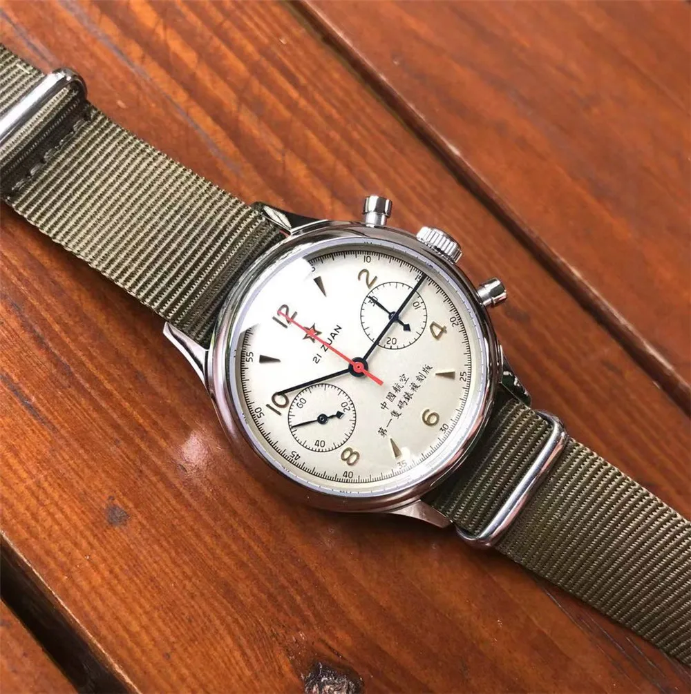 Ретро сапфировые Мужские механические часы с хронографом ST1901 с ручным подзаводом NATO нейлоновый ремешок 1963 D304 воздушные силы Пилот наручные часы