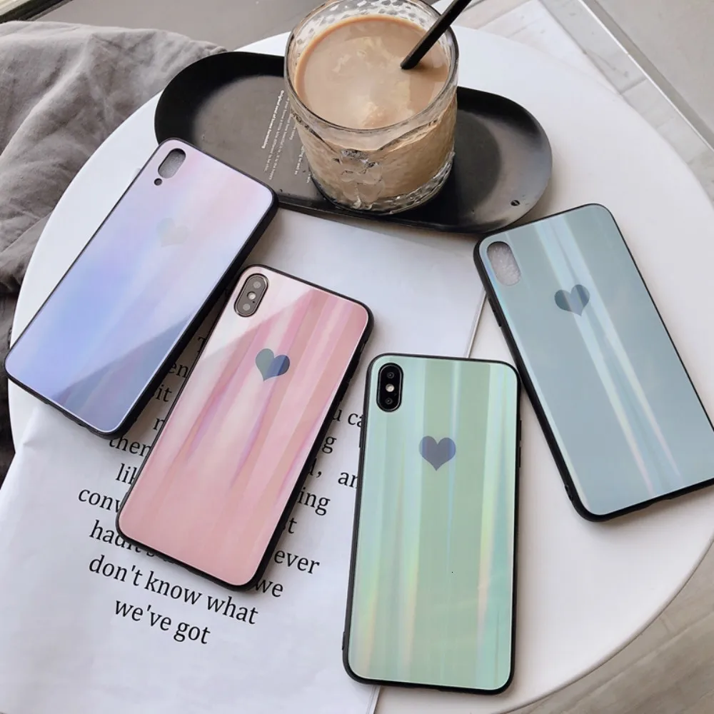 

Luxury Tempered Glass Aurora Case For Xiaomi Mi 8 8SE Mi 9 9SE 6X A2 Mi Cases Redmi 6 Colorful Loving Gradient Laser Phone Cover