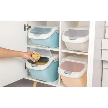

Sealed Moisture-Proof Large Capacity Grain Flour Container Kitchen Rice Storage Box Flip Cover, Orange-M & Blue-S
