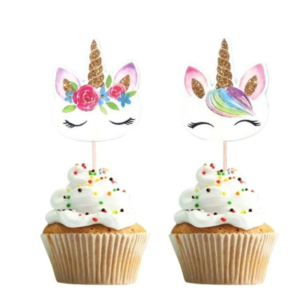 24 шт./компл. единорог мультфильм кекс Decorating торт украшения вставки карты выбрать Свадебный детский Декор для вечеринки в честь Дня рождения поставки