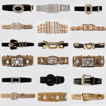 

Girlgo ZA Luxury Bright Crystal Metal Belt For Women Trendy Handmade Cute Pearl Statement Belt Limited Maxi Buckle Waist Jewelry