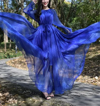 Female Clothing Elegant Flowy Chiffon High Quality Loose Belt Maxi Boho Dress New Beach Party/ናይ ኣዋልድ ነዊሕ ክዳን ዓይነት ሽፎን - Image 3