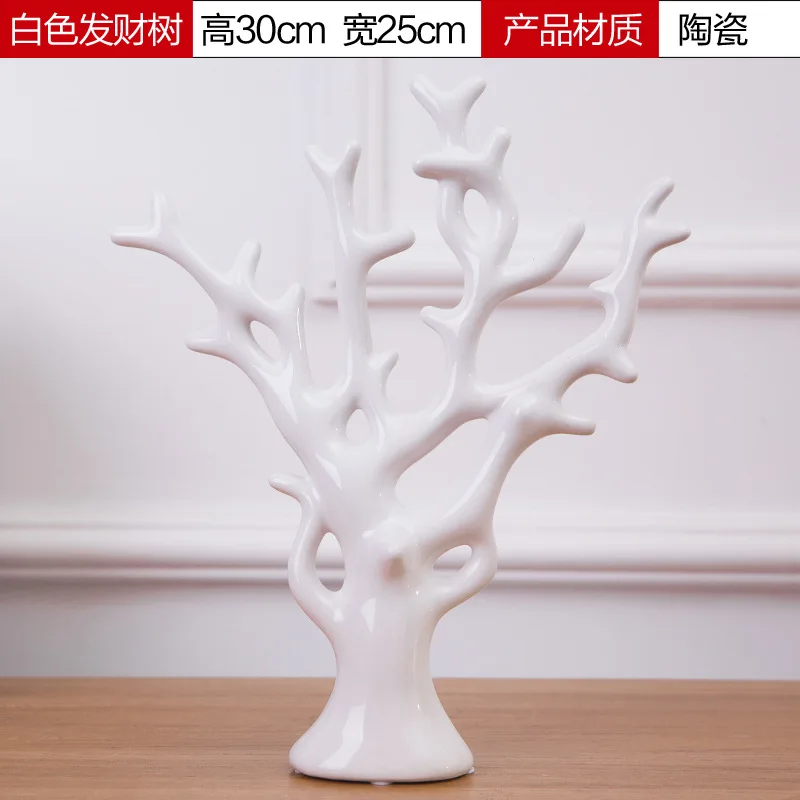 Фарфоровое Коралловое дерево форма украшения домашний декор сделанные вручную Керамические дерево счастья шкаф фигурные статуэтки 5 цветов по желанию - Цвет: Белый
