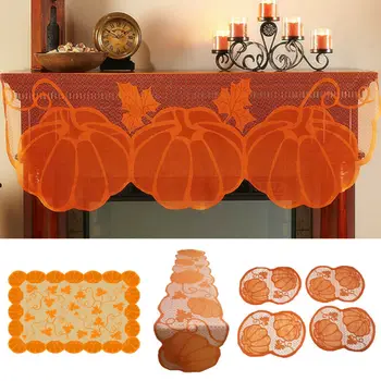

New Fashion Thanksgiving Lace Fireplace Cloth Pumpkin Maple Leaf Mantle Scarf Decor Set