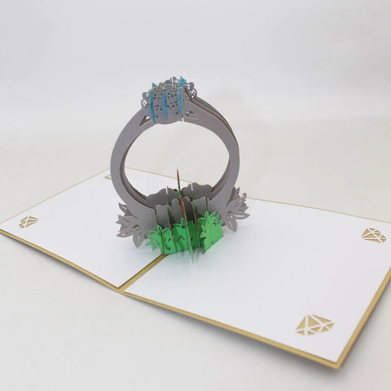  3D Handmade Sapphire Diamond Ring Paper Invitation Greeting Cards Anniversary Wedding Party Valenti - 4.00042E+12