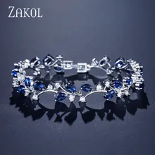 ZAKOL 4 цвета на выбор зеленый камень лист и цветок большой кубический цирконий браслеты с подвесками для женщин Свадебные украшения FSBP173